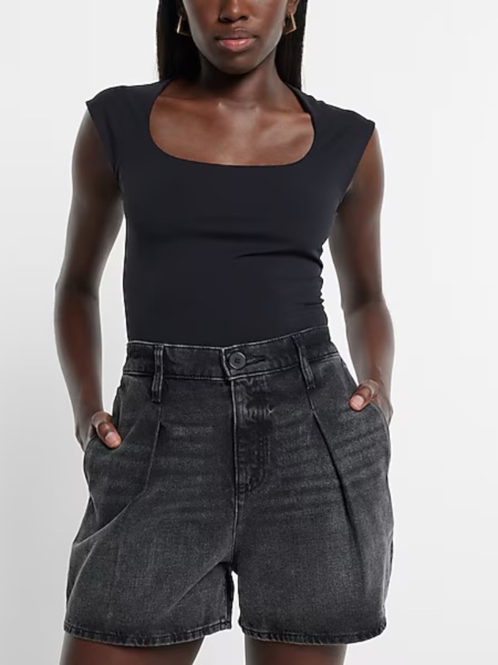 Super High Waisted Black Tailored Jean Shorts M